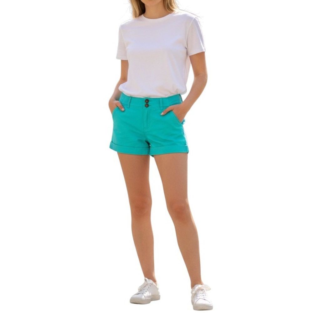 NWOT Papaya Teal Casual Pleated Cargo Mini Short Shorts w/ Pockets Size Large